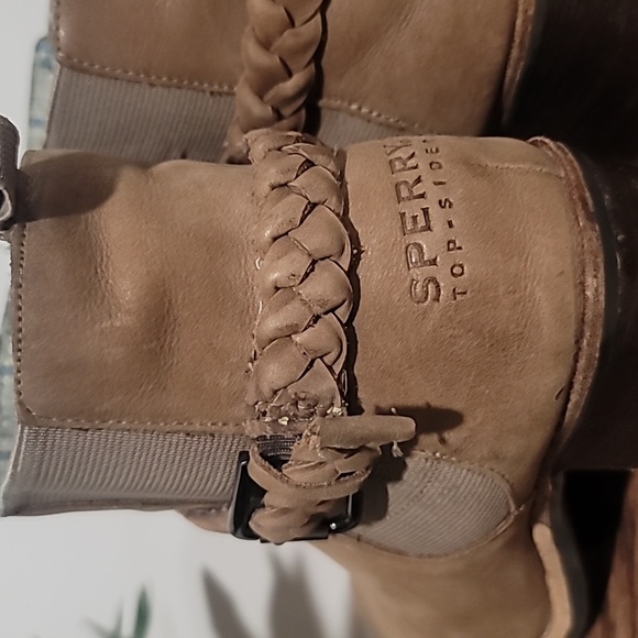 SPERRY Liberty Chelsea Tan Leather Heel Bootie Braided Strap Womens Sz 8M - Picture 4 of 10